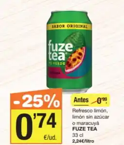 Economy Cash FUZE TEA Refresco limón, limón sin azúcar o maracuyá oferta