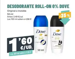AhorraMas DOVE Desodorante roll-on 0% oferta