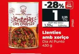 Maxi Dia DIA AL PUNTO Llenties amb xoriço oferta