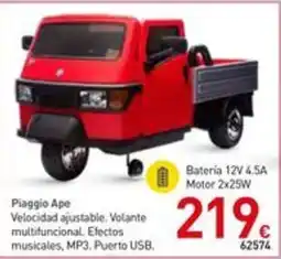 Mi Bricolaje Piaggio Ape Velocidad ajustable, Volante multifuncional. Efectos musicales, MP3. Puerto USB. oferta