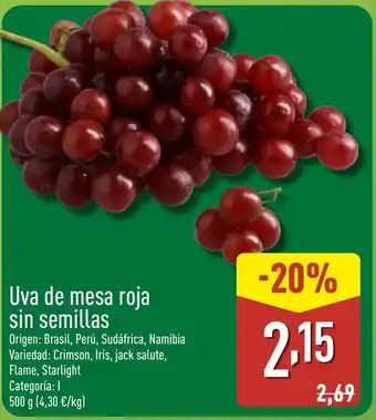 Uva de mesa roja sin semillas