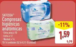 ALDI SATESSA Compresas higiénicas anatómicas oferta