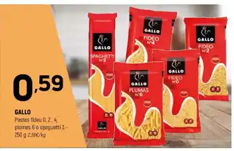 GALLO Pastes fideu 0, plomes 6 o spaguetti 3