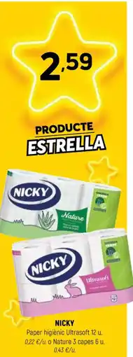 Coviran NICKY Paper higiènic Ultrasoft o Nature 3 capes oferta