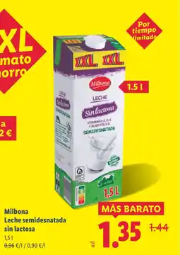 Lidl MILBONA Leche semidesnatada sin lactosa oferta