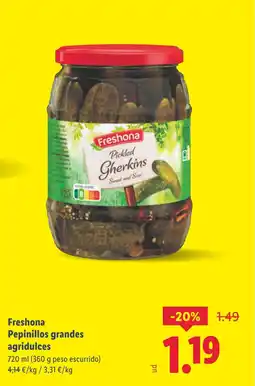 Lidl FRESHONA Pepinillos grandes agridulces oferta