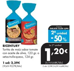 Supermercados Lupa BICENTURY Tortita de maíz sabor tomate con aceite de oliva oferta