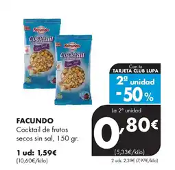 Supermercados Lupa FACUNDO Cocktail de frutos secos sin sal oferta