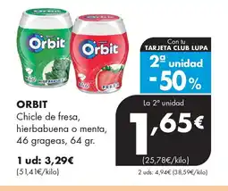 Supermercados Lupa ORBIT Chicle de fresa hierbabuena o menta oferta