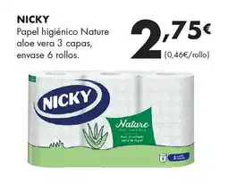 Supermercados Lupa NICKY Papel higiénico Nature aloe vera 3 capas, envase 6 rollos oferta