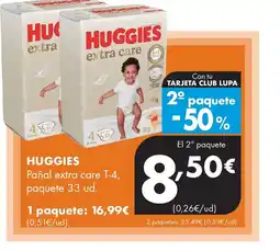 Supermercados Lupa HUGGIES Pañal extra care T-4, paquete oferta