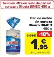 Carrefour Market Bimbo - pan de molde sin corteza oferta