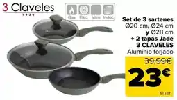 Carrefour 3 claveles - set de 3 sartenes + 2 tapas jade oferta