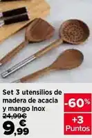 Carrefour Set 3 utensilios de madera de acacia y mango inox oferta
