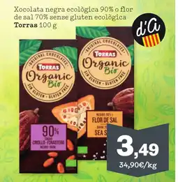 Sorli TORRAS Xocolata negra ecològica 90% o flor de sal 70% sense gluten ecològica oferta