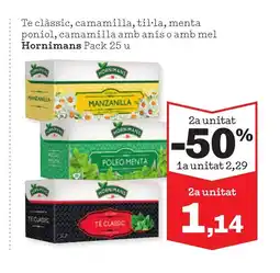 Sorli HORNIMANS Te clàssic, camamilla, til·la, menta poniol, camamilla amb anís o amb mel oferta