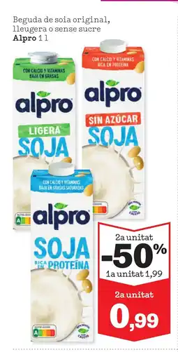 Sorli ALPRO Beguda de soia original, lleugera o sense sucre oferta