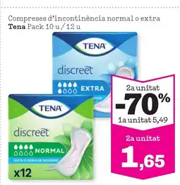 Sorli TENA Compreses d'incontinència normal o extra Tena Pack 10 u/12 u oferta