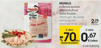 Eroski Monells pechuga de pavo extrajugosa lonchas fnas oferta