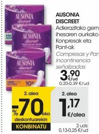 Eroski Ausonia discreet compresas y pants incontinencia oferta
