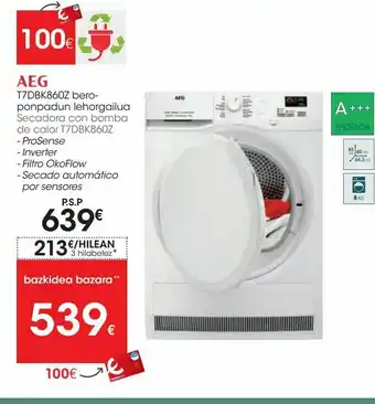 Eroski Secadora con bomba de calor t7dbk860z aeg oferta