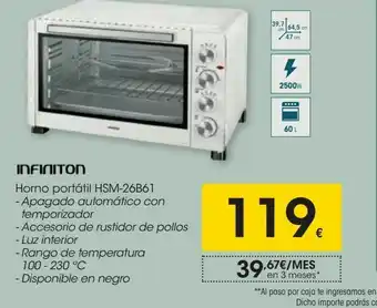 Eroski Horno portátil hsm-26b61, apagado automático con temporizador, accesorio de rustidor de pollos, luz interior, rango de temper oferta