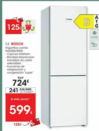 Eroski Frigorífico combi kgn36vwda bosch oferta