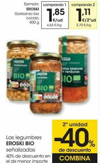 Eroski Eroski garbanzo bio cocido oferta