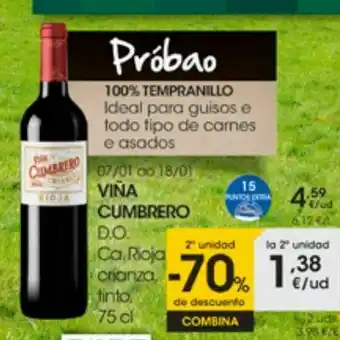Eroski D.o ca, rioja crianza, tinto viña cumbrero oferta