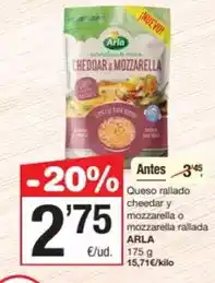 SPAR Fragadis Arla - queso rallado cheedar y mozzarella o mozzarella rallada oferta