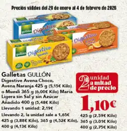 Gadis GULLÓN Galletas Digestive Avena Choco, Avena Naranja o Muesli Maria Ligera sin Sal y sin Azúcar Añadido oferta