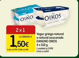 Economy Cash DANONE OIKOS Yogur griego natural o natural azucarado oferta