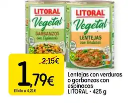 Economy Cash LITORAL Lentejas con verduras o garbanzos con espinacas oferta