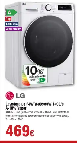 Hiper FROIZ LG Lavadora F4WR6009A0W 1400/9 A-10% Vapor oferta