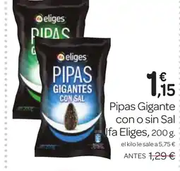 Supermercados El Jamón IFA ELIGES Pipas Gigante con o sin Sal oferta
