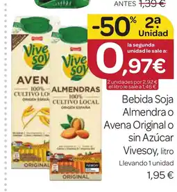 Supermercados El Jamón VIVESOY Bebida Soja Almendra o Avena Original o sin Azúcar oferta