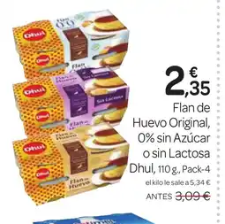 Supermercados El Jamón DHUL Flan de Huevo Original, 0% sin Azúcar o sin Lactosa oferta