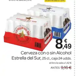 Supermercados El Jamón ESTRELLA DEL SUR Cerveza con o sin Alcohol oferta