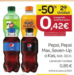 Supermercados El Jamón PEPSI, PEPSI Max, SEVEN UP o KAS, bot oferta