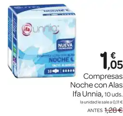 Supermercados El Jamón IFA UNNIA Compresas Noche con Alas oferta