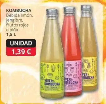 KOMBUCHA Bebida limón, jengibre, frutos rojos o piña
