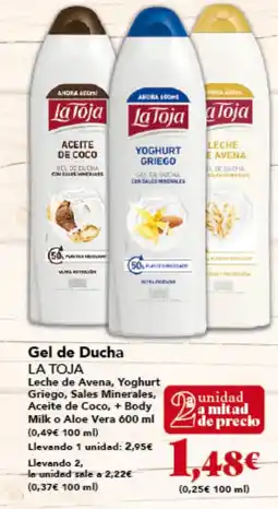 Gadis LA TOJA Gel de Ducha Leche de Avena, Yoghurt Griego, Sales Minerales, Aceite de Coco, + Body Milk o Aloe Vera oferta