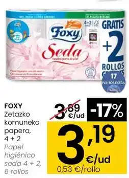 Eroski Foxy - papel higiénico seda 4 + 2 oferta
