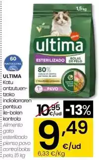 Eroski Ultima - alimento gato esterilizado pienso pavo control bolas pelo oferta