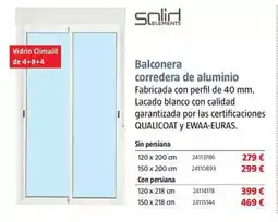 Bauhaus Solid - balconera corredera de aluminio oferta