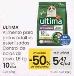 Eroski Última - alimento para gatos adultos esterilizados control de bolas de pavo oferta