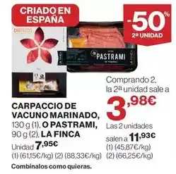 El Corte Inglés La finca - carpaccio de vacuno marinado, o pastrami oferta