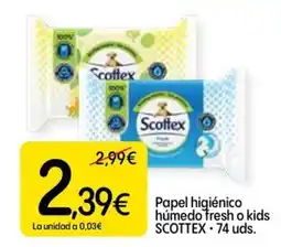 Dialprix SCOTTEX Papel higiénico húmedo fresh o kids oferta