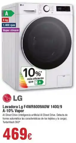 FROIZ LG Lavadora F4WR6009A0W 1400/9 A-10% Vapor oferta
