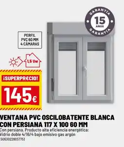 Brico Depôt Ventana pvc oscilobatente blanca con persiana 117 x 100.60 mm oferta
